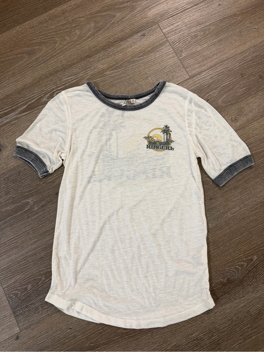 Rip Curl Off-White Ringer Short Sleeve Tee with Charcoal Trim